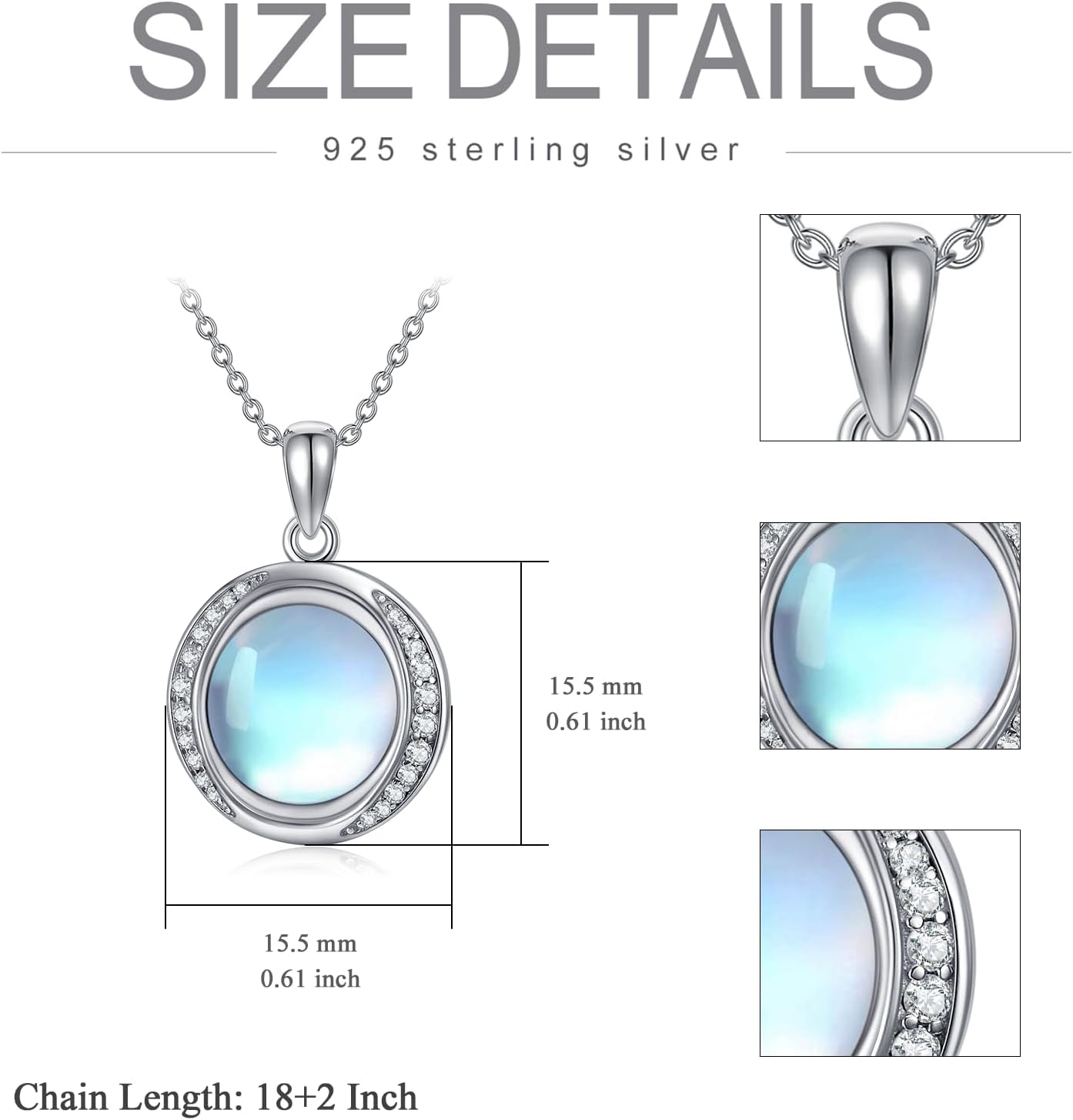 Moonstone Necklace - Sterling Silver Round Rainbow Moonstone for Women - Retro Genuine Jewelry for Valentine's Day & Christmas - Image 6
