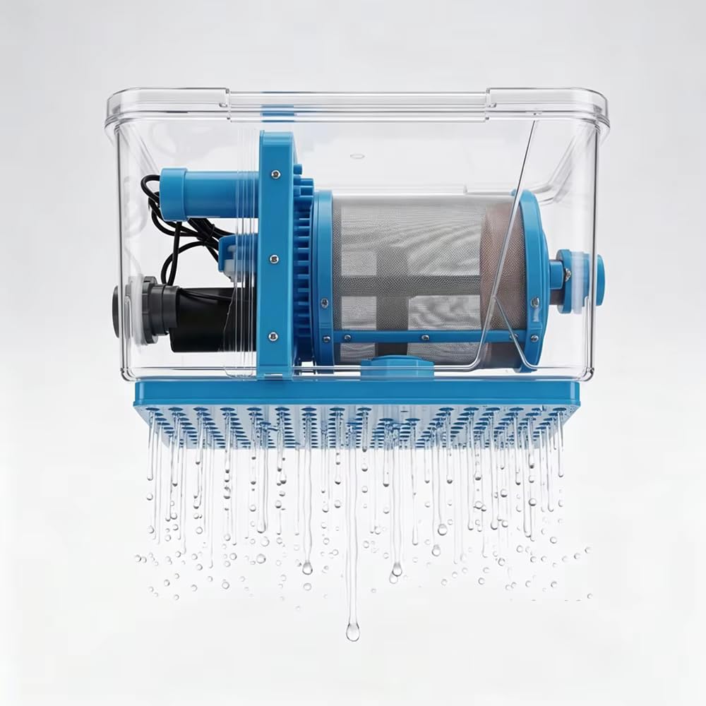 Filtro a Controlavaggio Automatico 110-220 V, Microfiltro a Tamburo Rotante per Laghetti e Acquari, Rete in Acciaio Inox a 200 Mesh