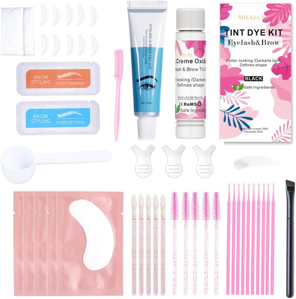 MILKLEARLash Lift and Black Kit Easy to Use Brow Lamination Kit Quick Lifting Voluminous Coloring Complete Tools DIY or Salon Use Long Lasting No Irritaion