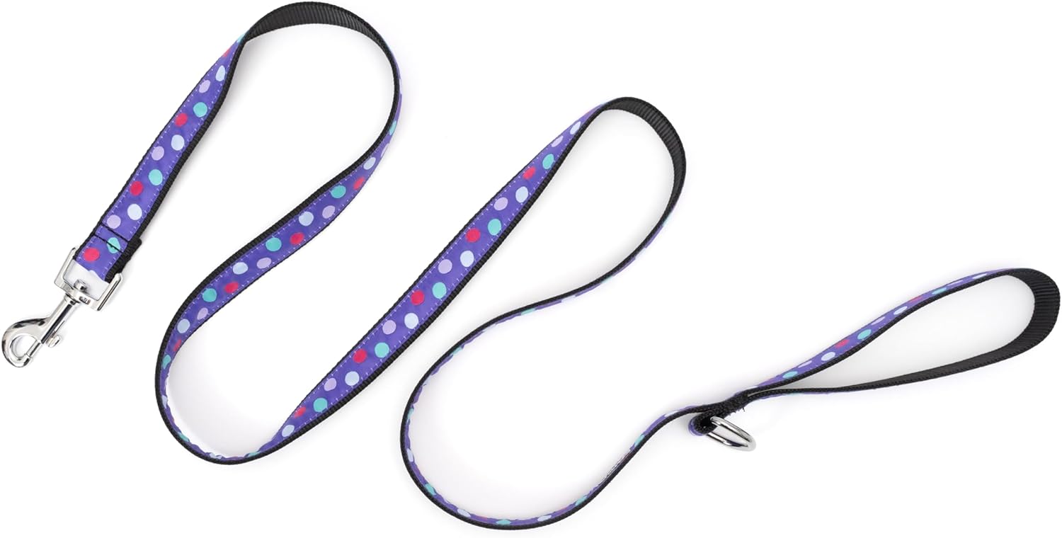 THE WORTHY DOG Stylish Gumball Patterned Leash for Dogs, Solid Nickel Plated - Purple/Black, Large