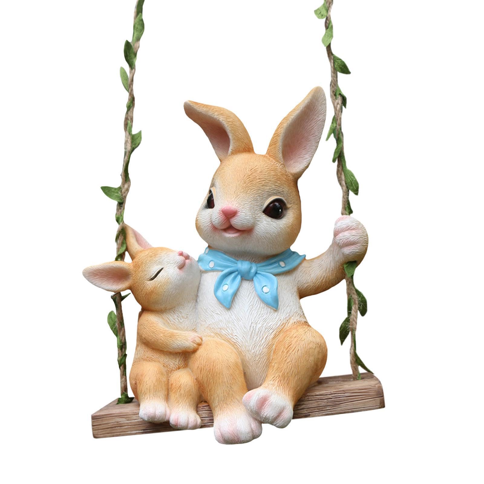 QIXCXAZ Delightful Swing Rabbit Garden Statue Bunny Figurine Transforming Courtyard Outdoor Indoor With for Creative Charm Cute Animal for Creative Funny