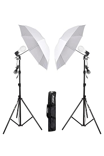 PROLITE E27 Home Studio Pair Bulb Holder Kit | Portable & Foldable | 2 Adjustable 9ft Stand, 2 Extra-Bright LED Bulb with Holder, 2 Umbrella Diffuser, 1 Kit Carry Bag
