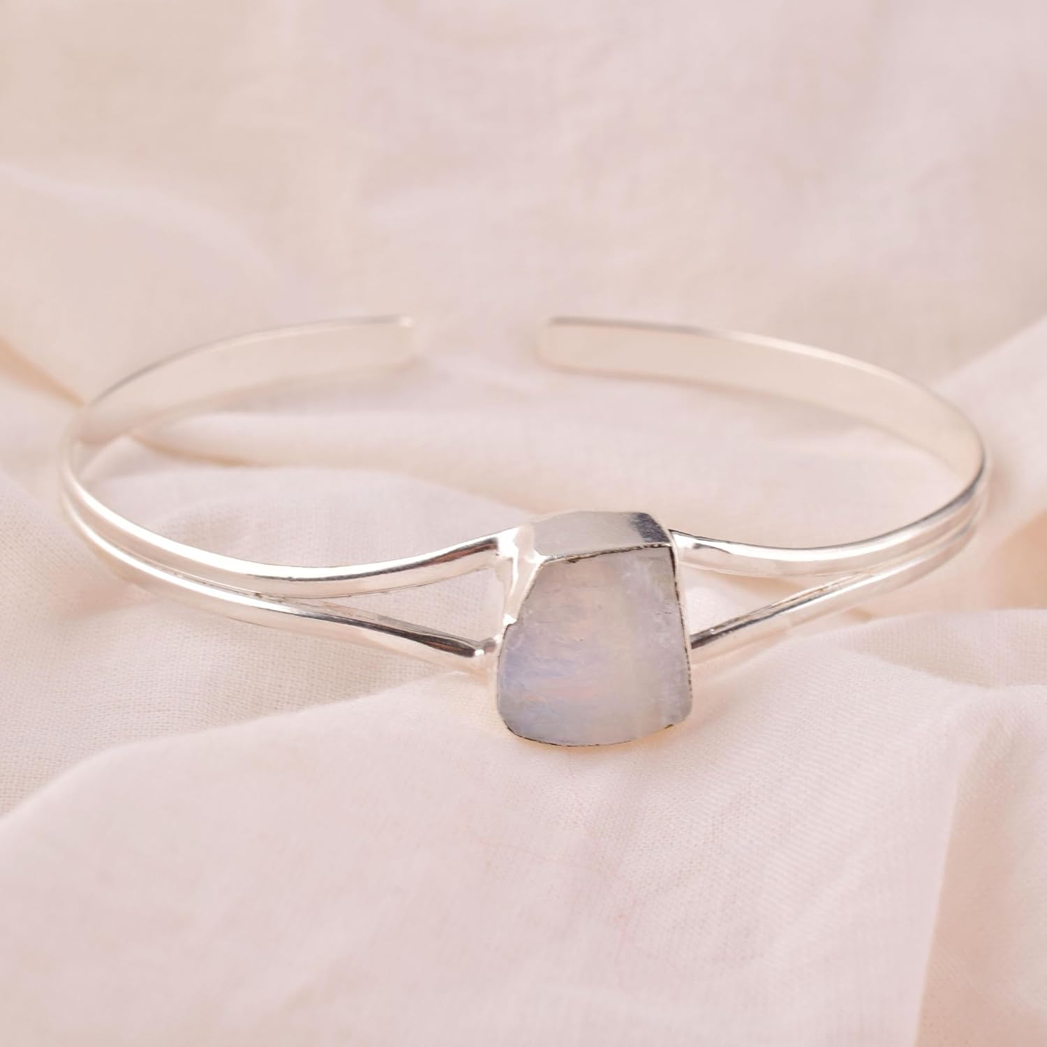 Natural Raw Rainbow Moonstone Cuff Bracelet, Healing Crystal Cuff Bracelet, Bangle Bracelet, Rough Gemstone Bracelet, Jewelry For Woman (moonstone) - Image 7