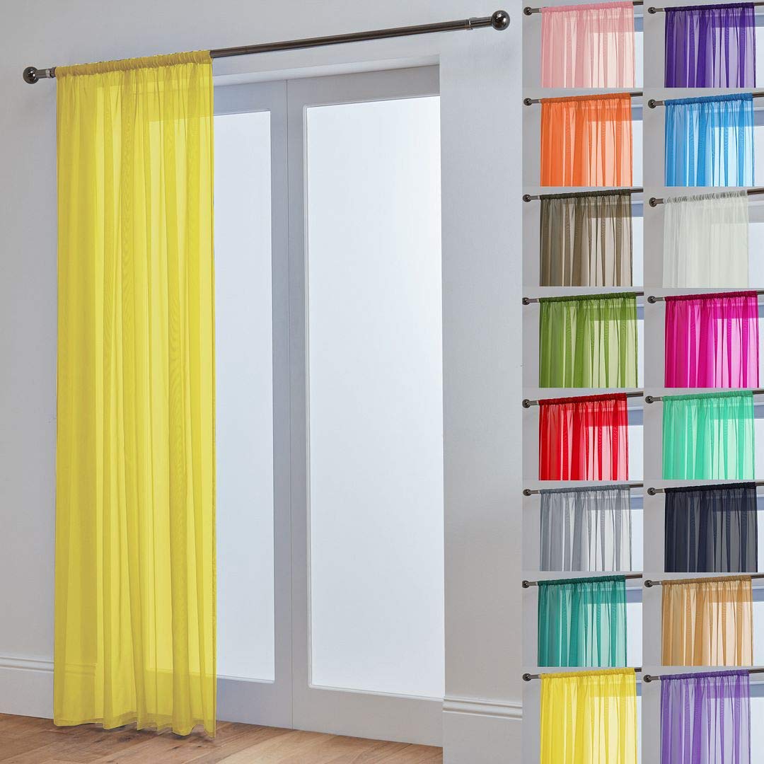 John Aird Lucy Voile Curtains - Rod Pocket Slot Top - Net Curtains - 1 Panel (Yellow, 58" Wide x 54" Drop) — image 1