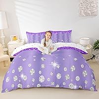 Vista 4 de Feelyou Juego de ropa de cama con estampado plateado con purpurina (sin purpurina), decoración de fiesta, funda de edredón morada para niñas, funda