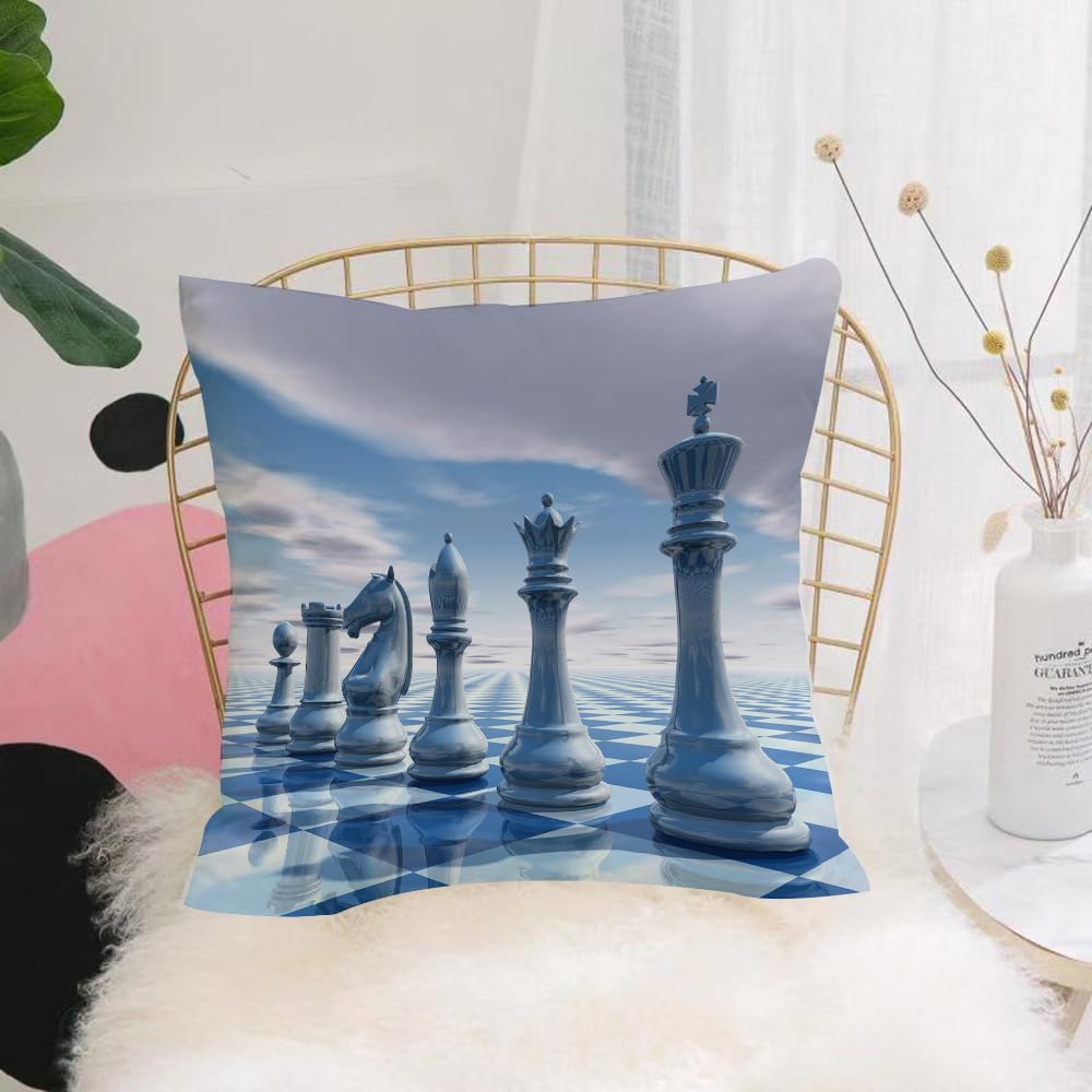 HYOSXW Cushion Cover,Throw Pillow Case Home Decorative for Living Room Bedroom Sofa Chair 16X16 Inch,Light blue background with chess and sky render illustration,Pillowcase 40X40cm