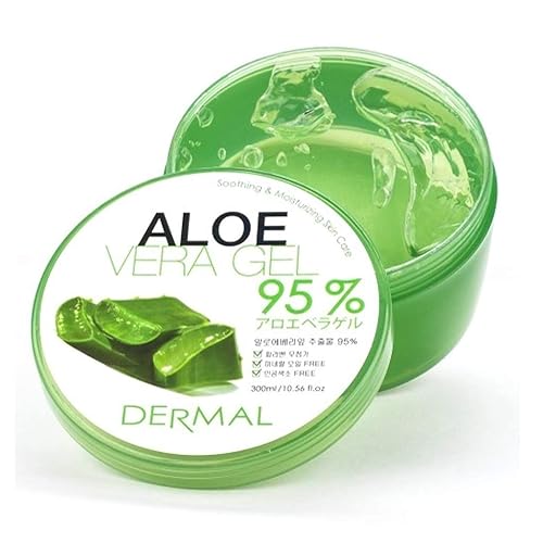 DERMAL Gel de aloe vera 95% 10.1 fl oz (10.56 onzas líquidas), ideal para cara, cabello, alivio de quemaduras solares, acné, protuberancias de