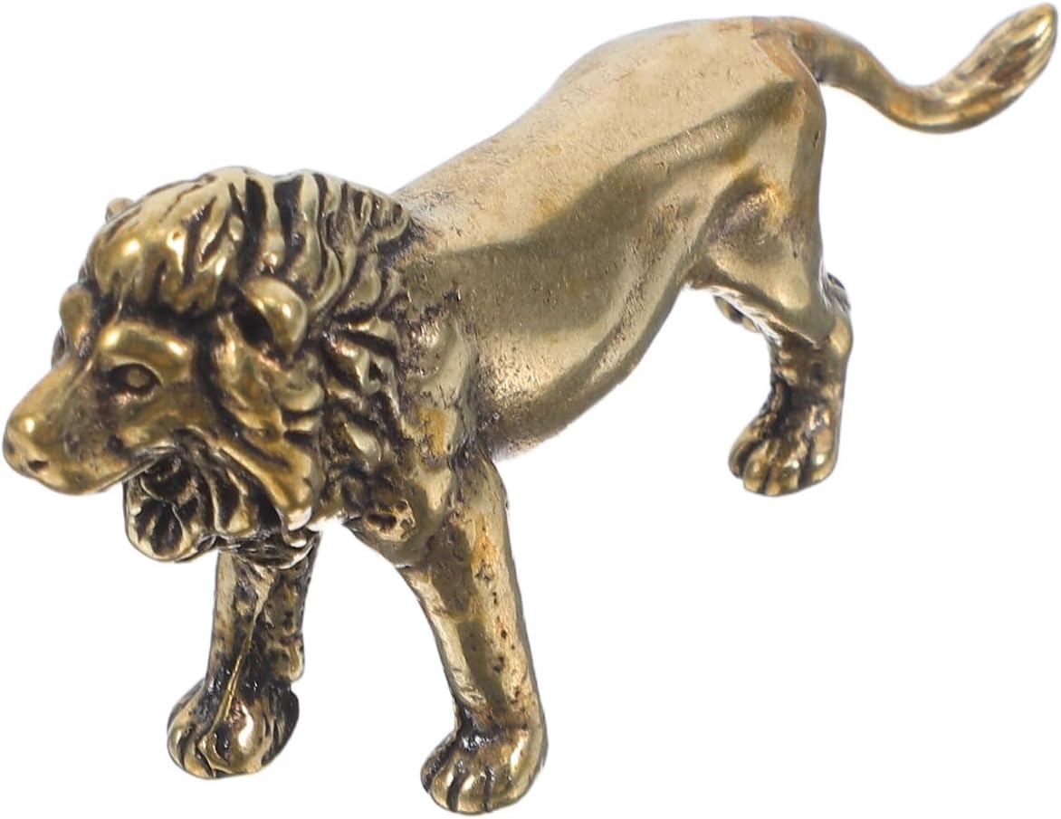 FOMIYES Elegant Brass Lion Statue - Compact Artistic Desktop Decor for Office & Home - Smooth Texture,for Professionals & Feng Shui Enthusiasts