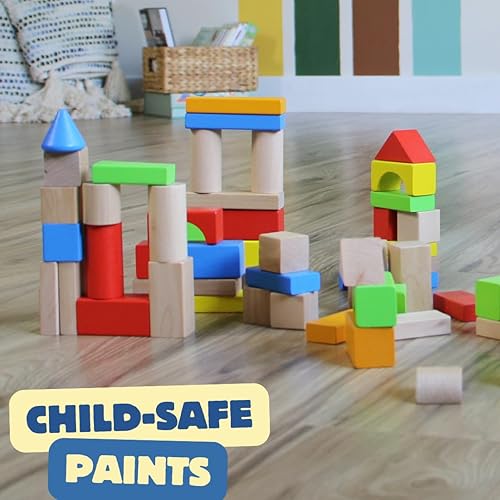 Miniatura 9 de Pidoko Kids Bloques de madera  100 piezas  Bloques de construcción para niños pequeños  Incluye contenedor de almacenamiento con tapa clasificadora