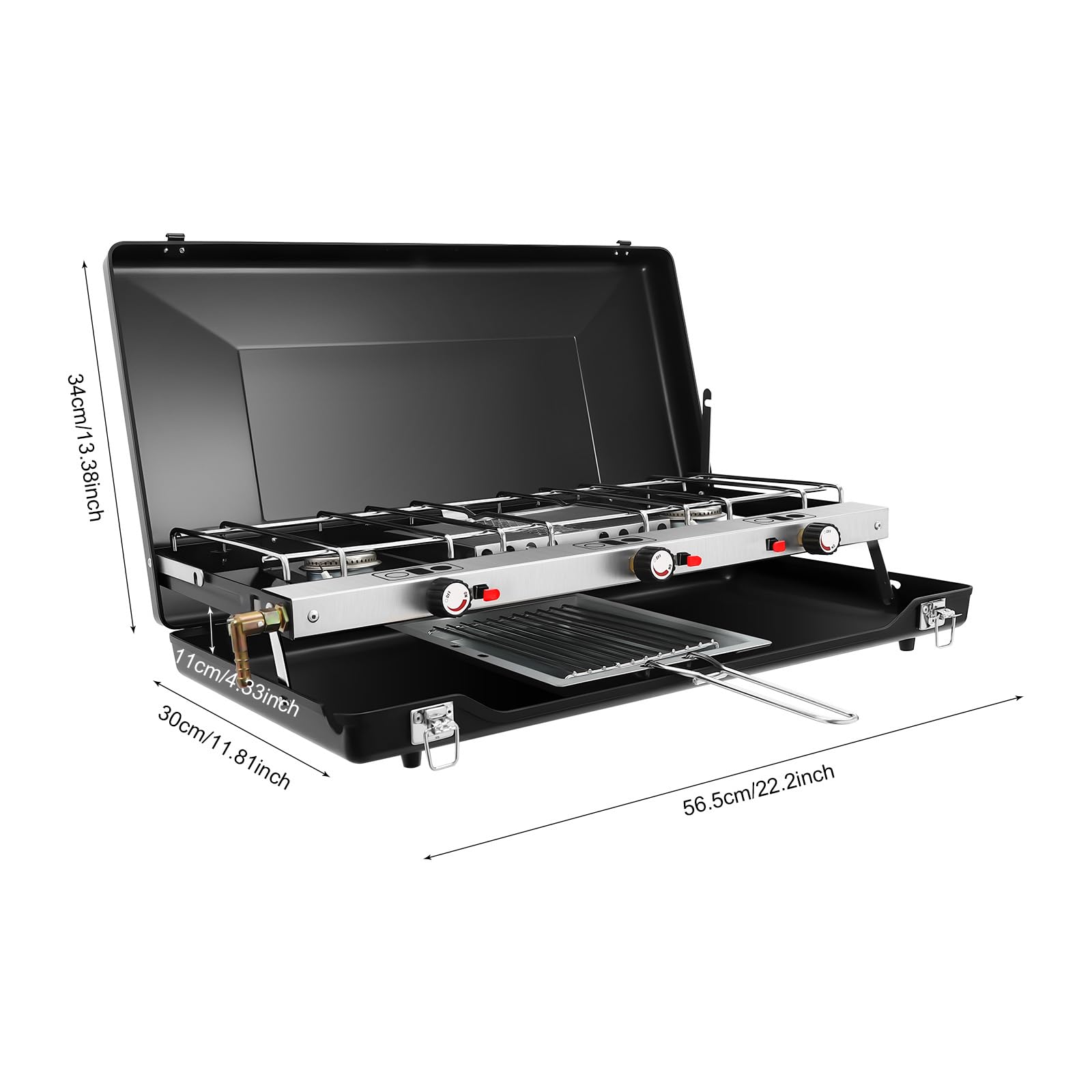 Réchaud à gaz de camping 3 brûleurs 4,5 kW portable pliable