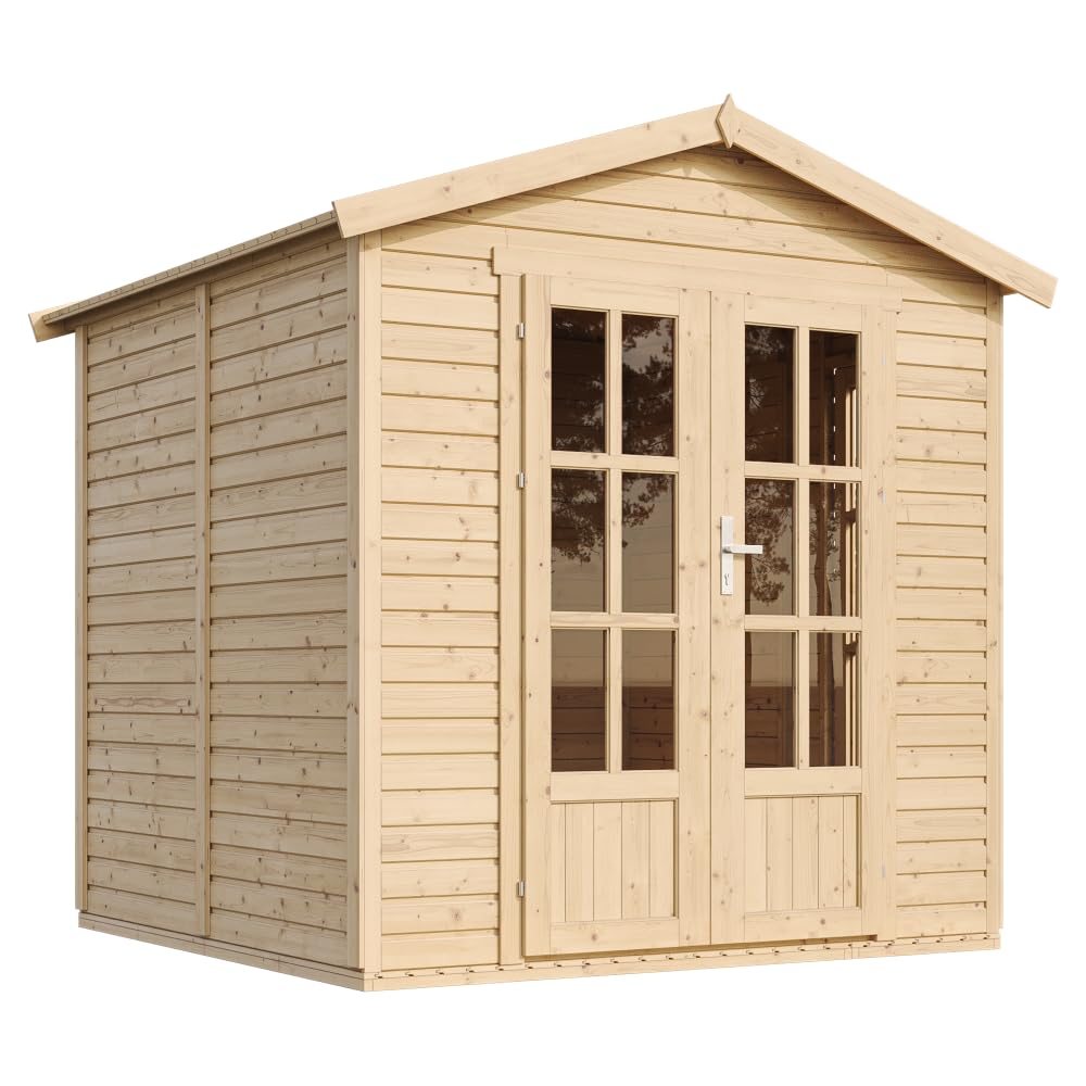 TIMBELA M351FB Cabane en Bois avec Plancher, Maison de Jardin Multifonctionnelle L233xP222xH233 cm – Bureau de Jardin Verrouillable, Atelier, Studio