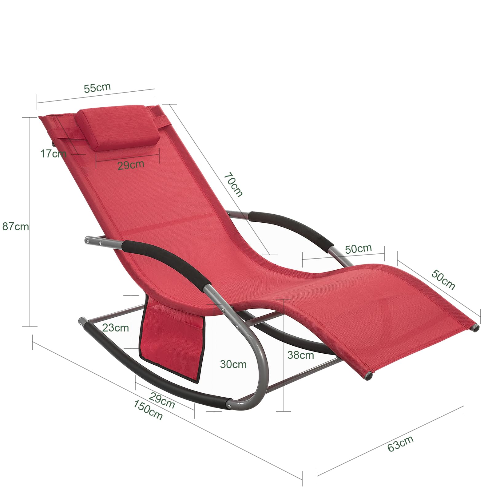 SoBuy Muebles de Jardin Mecedora Silla Tumbona de Exterior Reclinable y Ergonómica Resistente al Clima para Jardín, Terraza y Camping 150 kg de Carga OGS28-R