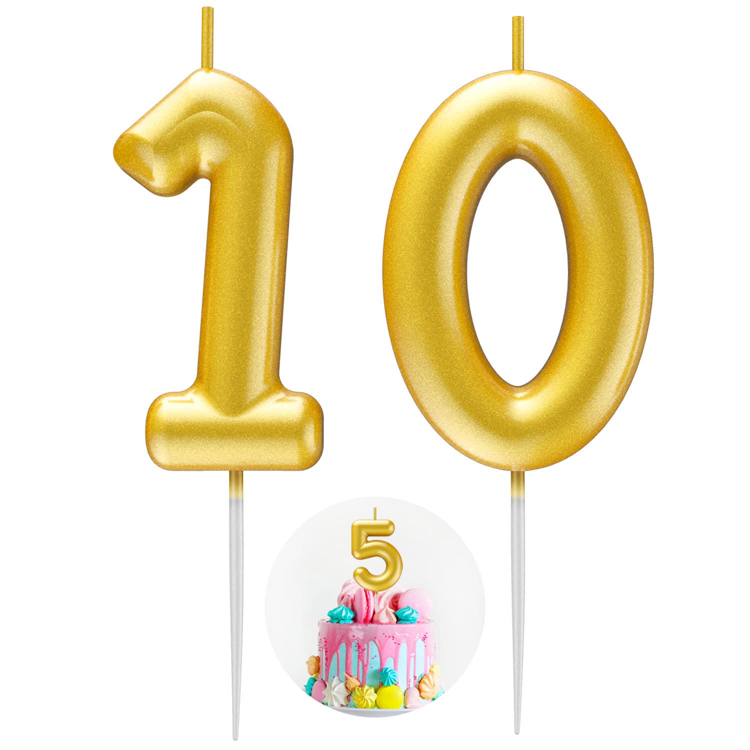 Gold Number 10 Candle Happy Birthday 3D Number Candles for Birthday Cake Party Decoration Wedding Anniversary Celebration Supplies