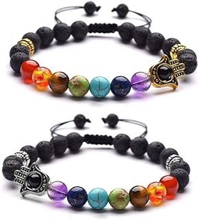 LAFATINA Solar Chakra Distance Beads Bracelets Set for Men Women Lava Gemstone Diffuser Yoga Beads Guardian Link Bracelet, Stone, NA,