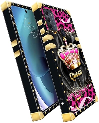 Miniatura 5 de DAIZAG Funda para Motorola Moto G Power 2022, corona de leopardo Moto G Power 2022, decoración dorada cuadrada, funda protectora suave y delgada,