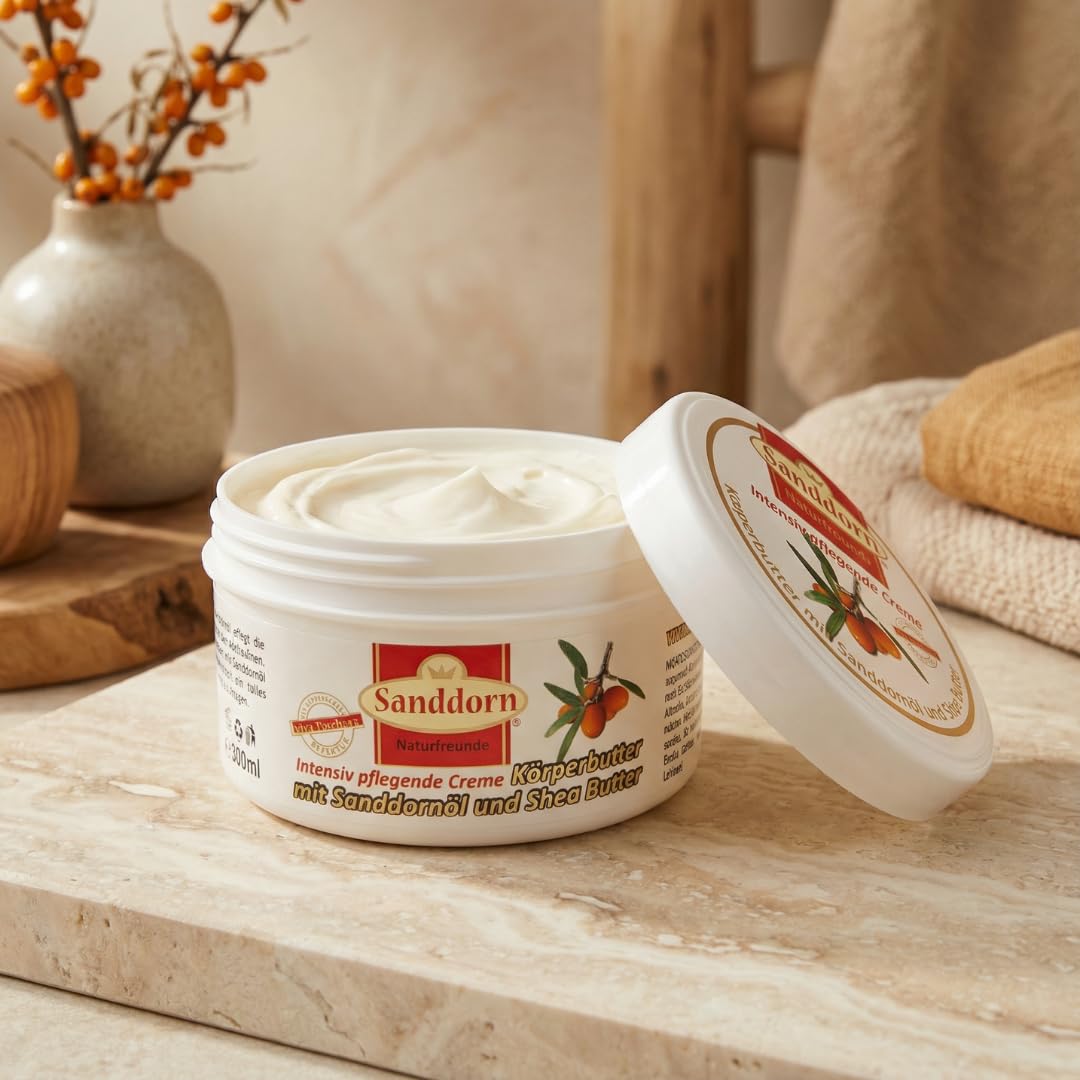 3-er Set Sanddorn Naturfreunde Körperbutter mit Sanddorn-Öl & Shea Butter, Intensive Pflege & langanhaltende Feuchtigkeit für trockene Haut, reich an Vitaminen & Antioxidantien – dezenter Duft