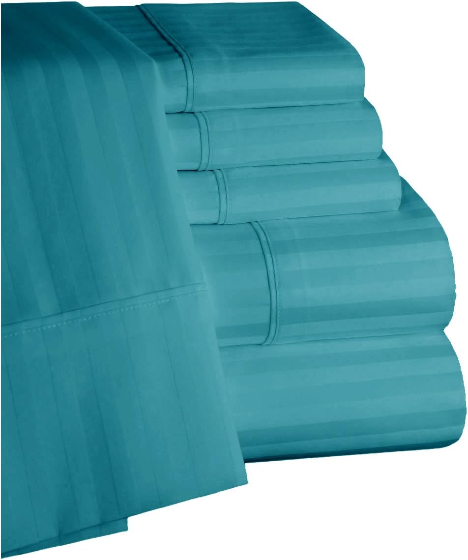 Mellanni 100% Egyptian Cotton Striped Bed Sheet Set - 450 Thread Count Sateen Luxury Bedding - 6 Piece (Cal King, Ocean Blue)