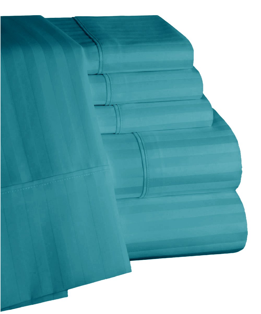 Mellanni 6 Piece 100% Egyptian Cotton Striped Bed Sheet Set - 500 Thread Count Sateen Finish Luxury Bedding - 6 Piece (Full, Ocean Blue)
