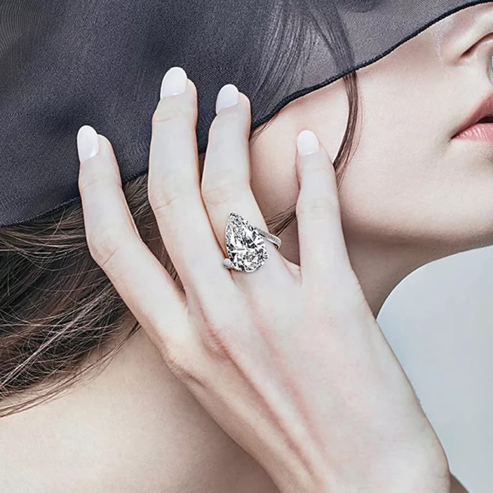 Anelli da Dito con Diamanti in Carbonio a Goccia d'Acqua Scintillanti da 22 carati per Gioielli da Donna in Argento Sterling Massiccio 925