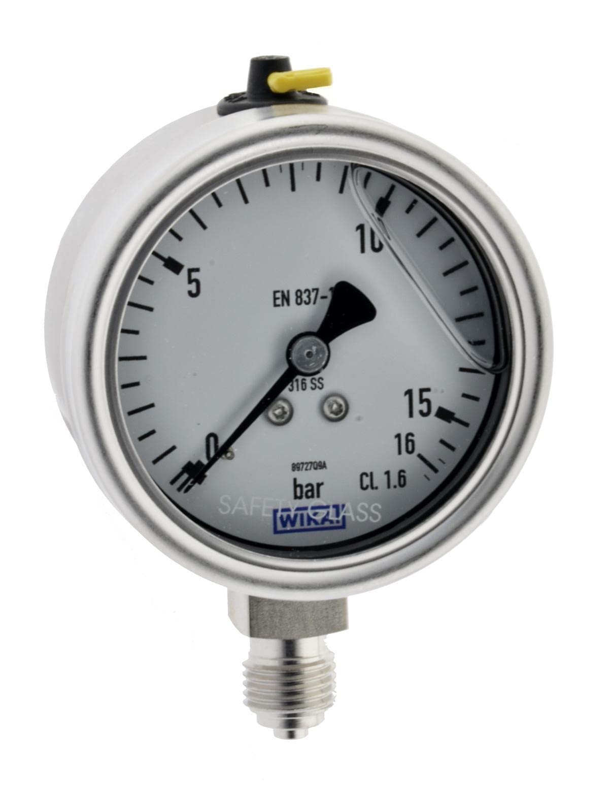 Wika Glycerinmanometer senkrecht Ø 63mm, Anzeige 0-10 bar Edelstahl Chemiemanometer