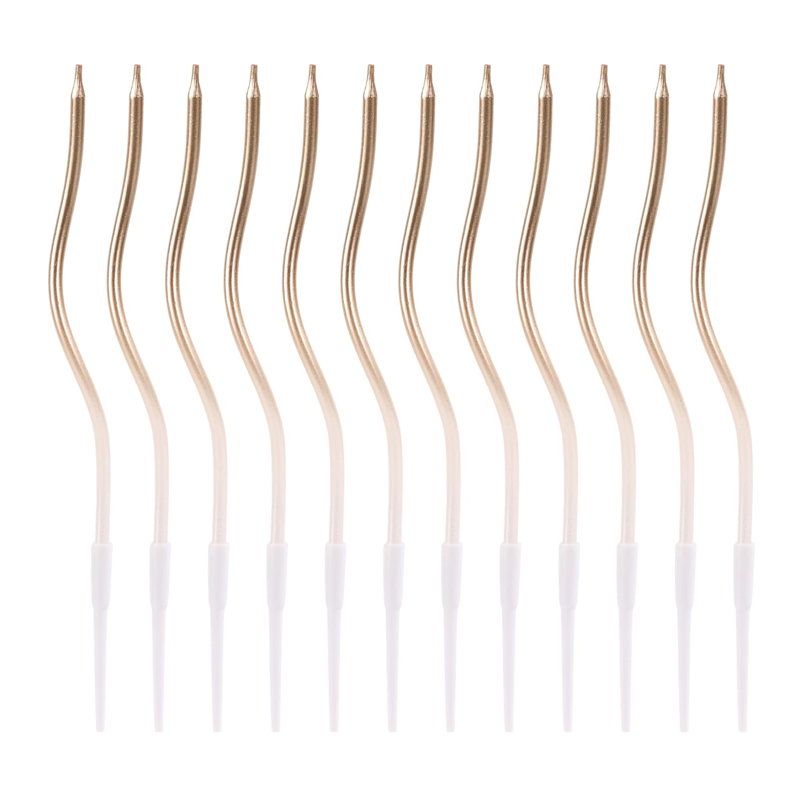 12pcs Twisty Spiral Cake Candles with Holders, Twist Slim Long Birthday Cake Candles Cupcake Decoration with Stand for Birthday Party Wedding Anniversary (Champagne Gradient)