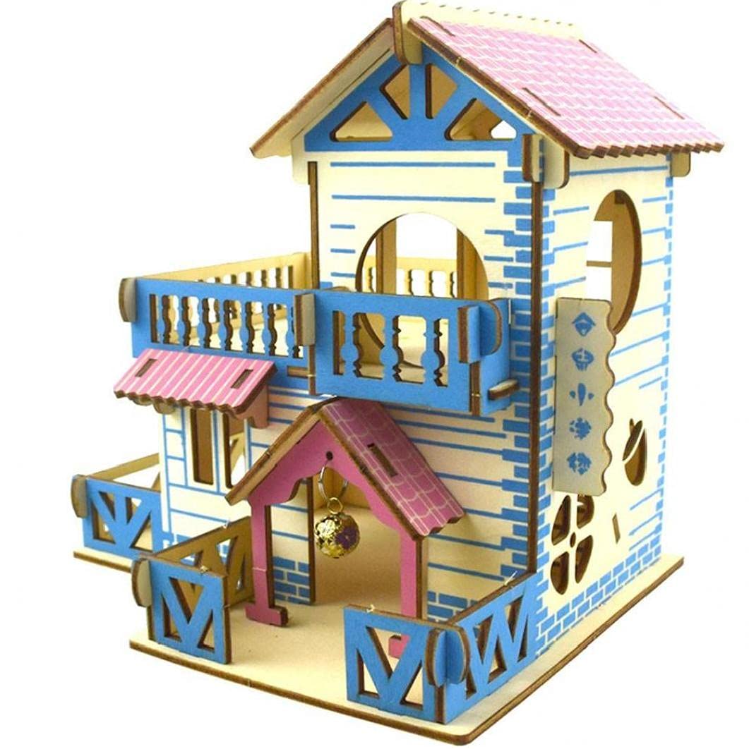 Ruluti As Show 1Pc Pet Pet Small Animal Hideout Hamster House Deluxe Two Layers Wooden Hut Play Toys Double Layer