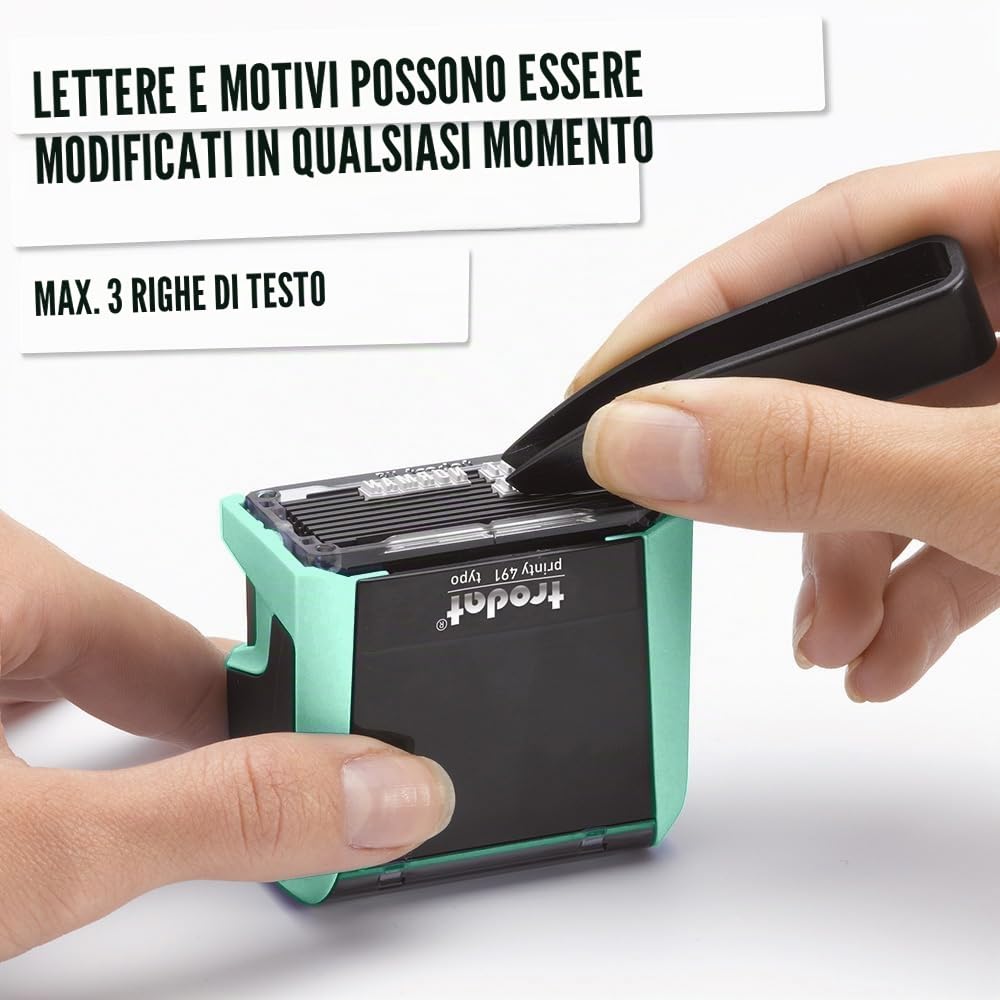 Trodat Timbro autoadesivo autoinchiostrante - Printy 4911 verde pastello - 3 righe, stampa nera, 38 x 14 mm