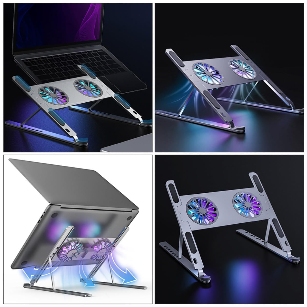 VALICLUD Enfriador de Portátil Ajustable de Aleación de Aluminio Ventilador LED y Conexión Directa para Disipación de Calor, Soporte Seguro para Juegos y Trabajo