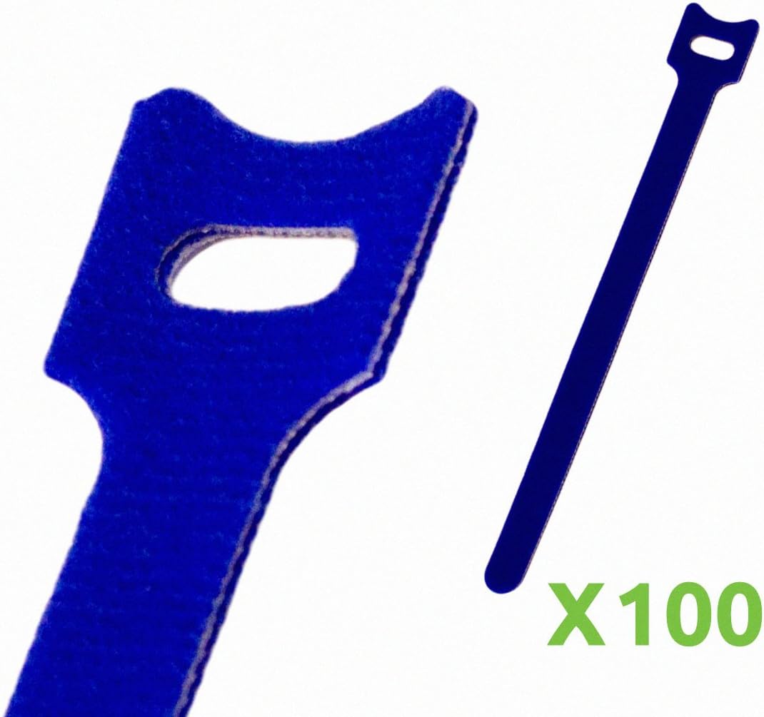 NavePoint 8 Inch Hook and Loop Reusable Strap Cable Cord Wire Ties 100 Pack Blue