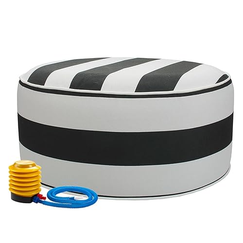 Inflatable Outdoor Ottoman with Air Pump,20"x9" Portable Patio Pouf,Water Resistant,Fade-Resistant,Round