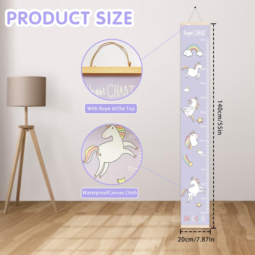 SNOWIE SOFT Cartoon Unicorn Growth Chart For Kids 60-180Cm Wall Hanging Growth Chart For Kids & Teenagers Canvas Cartoon Growth Chart Waterproof Canvas Growth Chart For Kid's Room,1 Count,Purple - Image 3 thumbnail