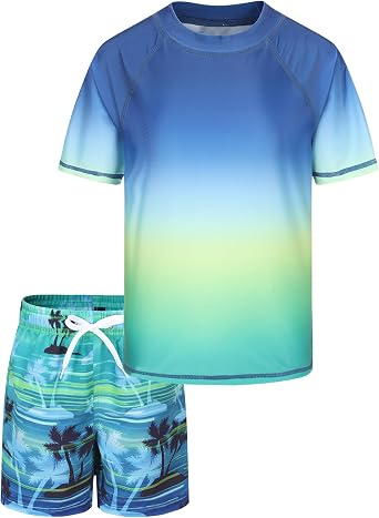 Aisyee Boys Rash Vest and Swim Shorts Kids Swimming Costume Set 3-16 Years | two piece swimsuit, UPF 50+, quick-dry, soft & stretchy, adjustable waist, chlorine-resistant, durable, beach, pool, holidays