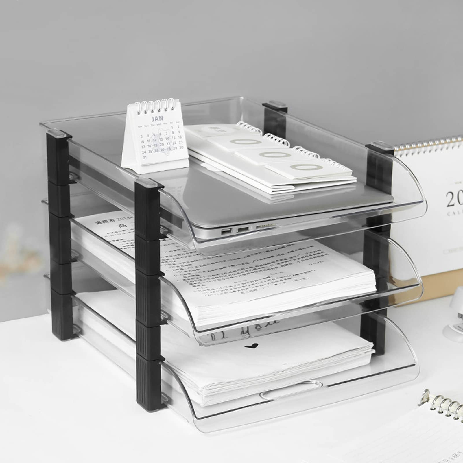 Cocoarm Vassoio per Documenti da Scrivania Vassoio per Documenti da Scrivania in Acrilico Organizzatore di a Strati Design con Slot per Schede Impilabile Accesso Aperto Ventilato per da Ufficio (#4)