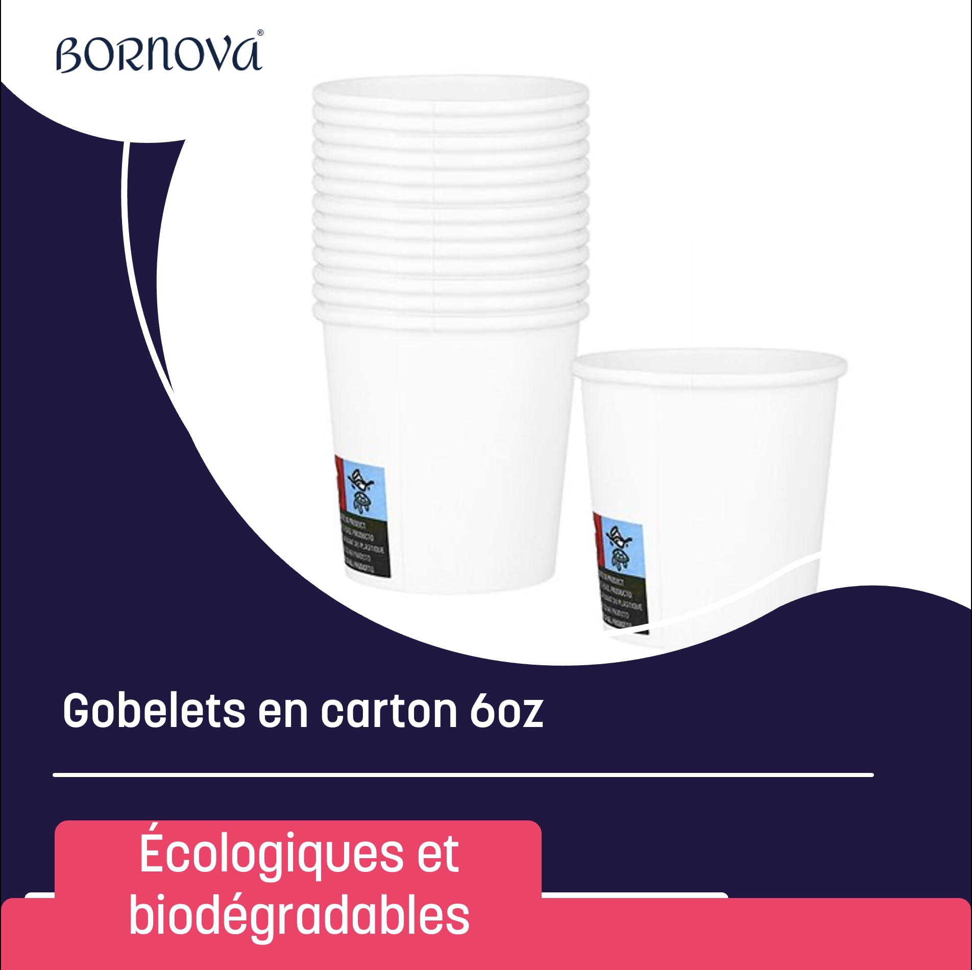 BORNOVA Gobelets Lot de 3000 en Carton, 6 oz (180 ml) Gobelets en Papier biodégradables écologiques jetables pour Eau Chaude Froide Ce lot inclut des agitateurs en bois pratiques