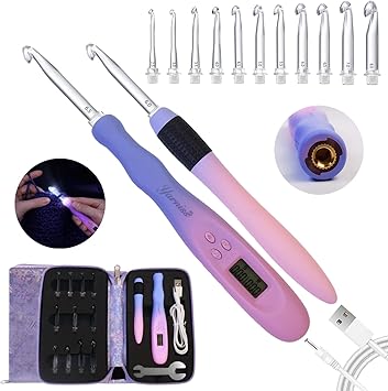 Yarniss Light Up Crochet Hooks with Upgrade Screw Knob Handle,11 Size Lighted Crochet Needle with Counter 2.58.0mm,Glow in Dark Crochet Hooks with Gradiant Ergonomic Handle