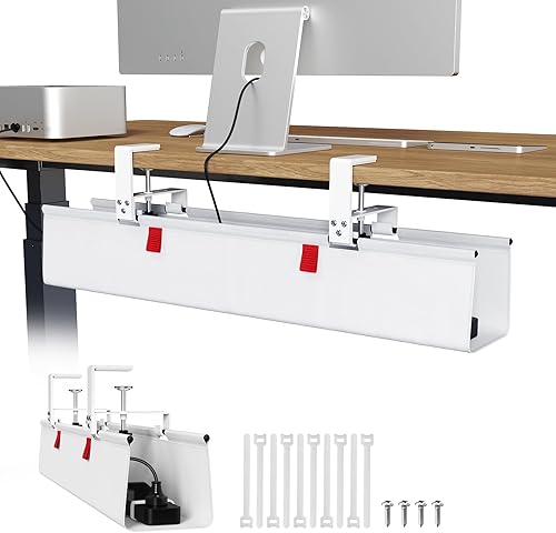 Miniatura 13 de Univivi Bandeja de organización de cables sin taladros debajo del escritorio, organizador de cables de 36 pulgadas para mesa, administración de