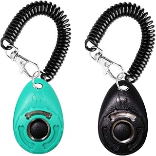Clicker para perros, clicker de entrenamiento con correa de mano elástica, clicker con botón grande, clicker profesional para perros con cinta en espiral, entrenamiento de clickers