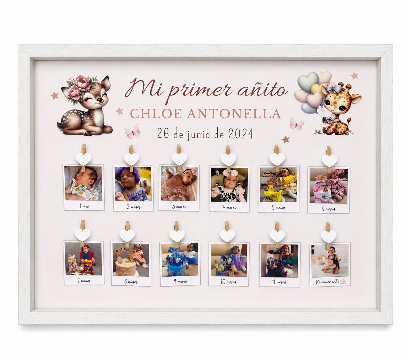 Marco primer añito,Primer cumpleaños, Cuadro mi primer año 12 Fotos,Regalo para Bebé, Recién nacido, Regalos personalizados, Regalo recién nacido, Babyshower