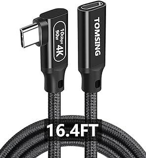 Right Angle USB C Extension Cable（90W/10Gbps/4K@60Hz）,16.4FT,Type-C Male to Female,Extension Charging & Sync for Playstation, Xbox, Flash Drive, Printer, Camera and More（Black）