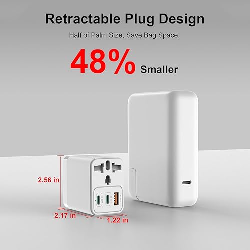 Miniatura 7 de Adaptador de viaje universal, 65 W GaN Adaptador de enchufe internacional AC 100-250V Worldwide Travel Essentials Adaptador de corriente USB C con 2
