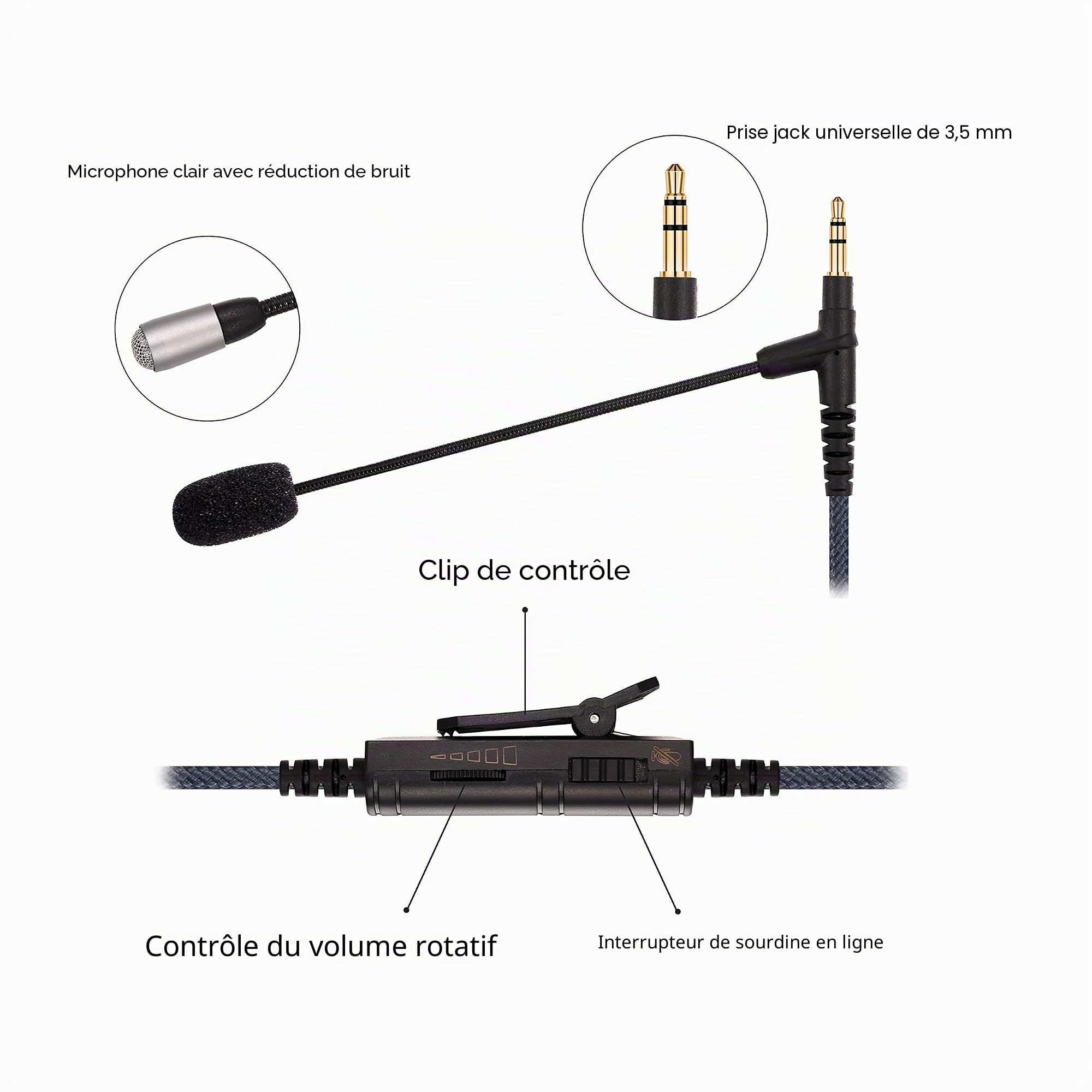 Microphone à perche à câble – Contrôle du volume pour manette Playstation PS4 ou Xbox One, PC, tablette, ordinateur portable, smartphone – Microphone de jeu Boompro compatible avec V-Moda ou la