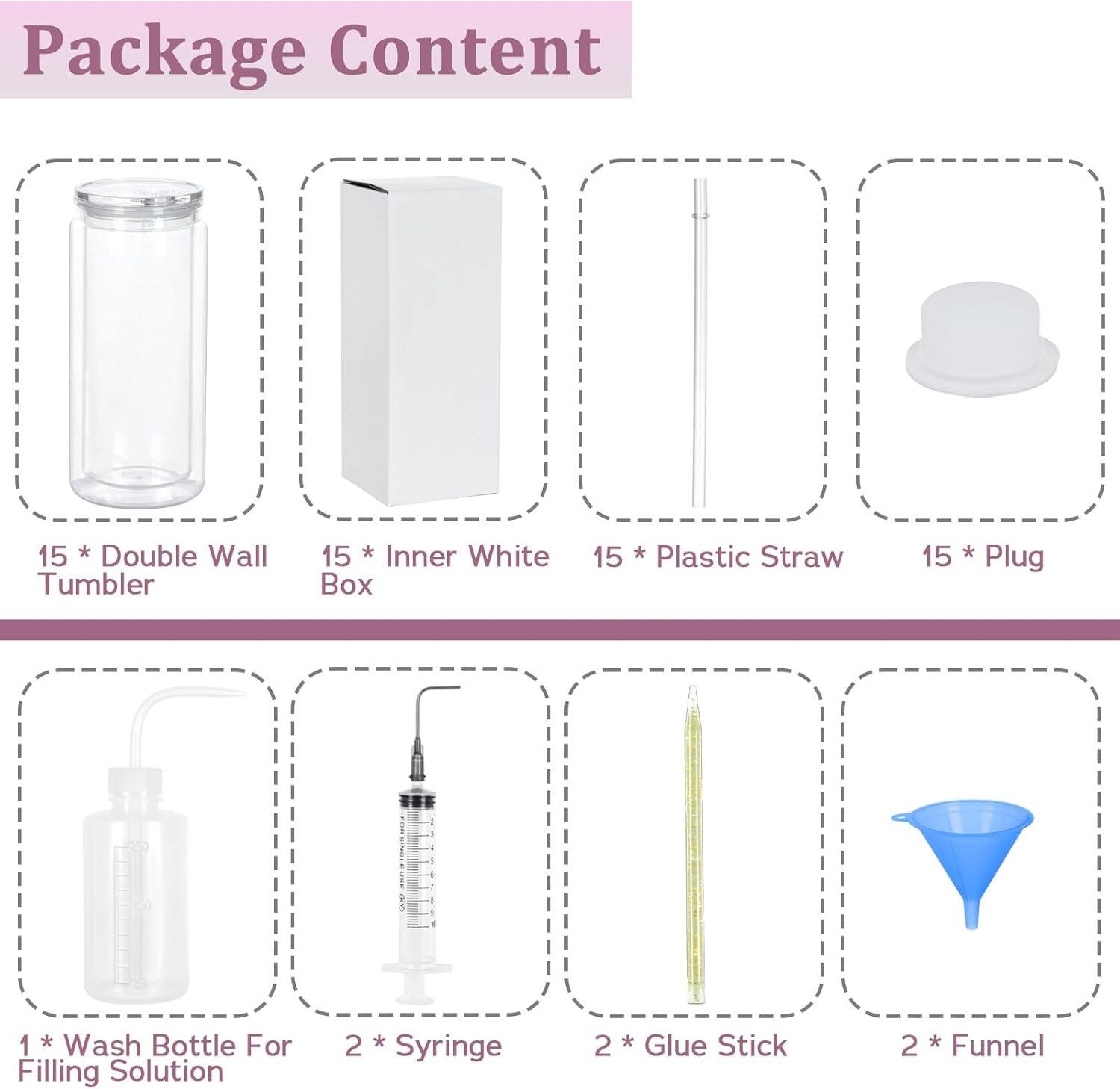 Maucircol 15 Pack Acrylic Snow Globe Tumbler, 20 Oz Pre Drilled Double Wall Snow Globe Supplies Kit, Plastic Snowglobe Tumbler DIY Kit Including Cups and DIY Tools - Image 2