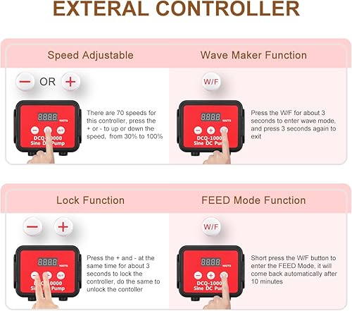 Miniatura 5 de 2640GPH 80W acuario DC bomba de recorrido con controlador de pantalla LCD, DC24V 18FT Lift Bomba de agua controlable para tanque de peces de agua