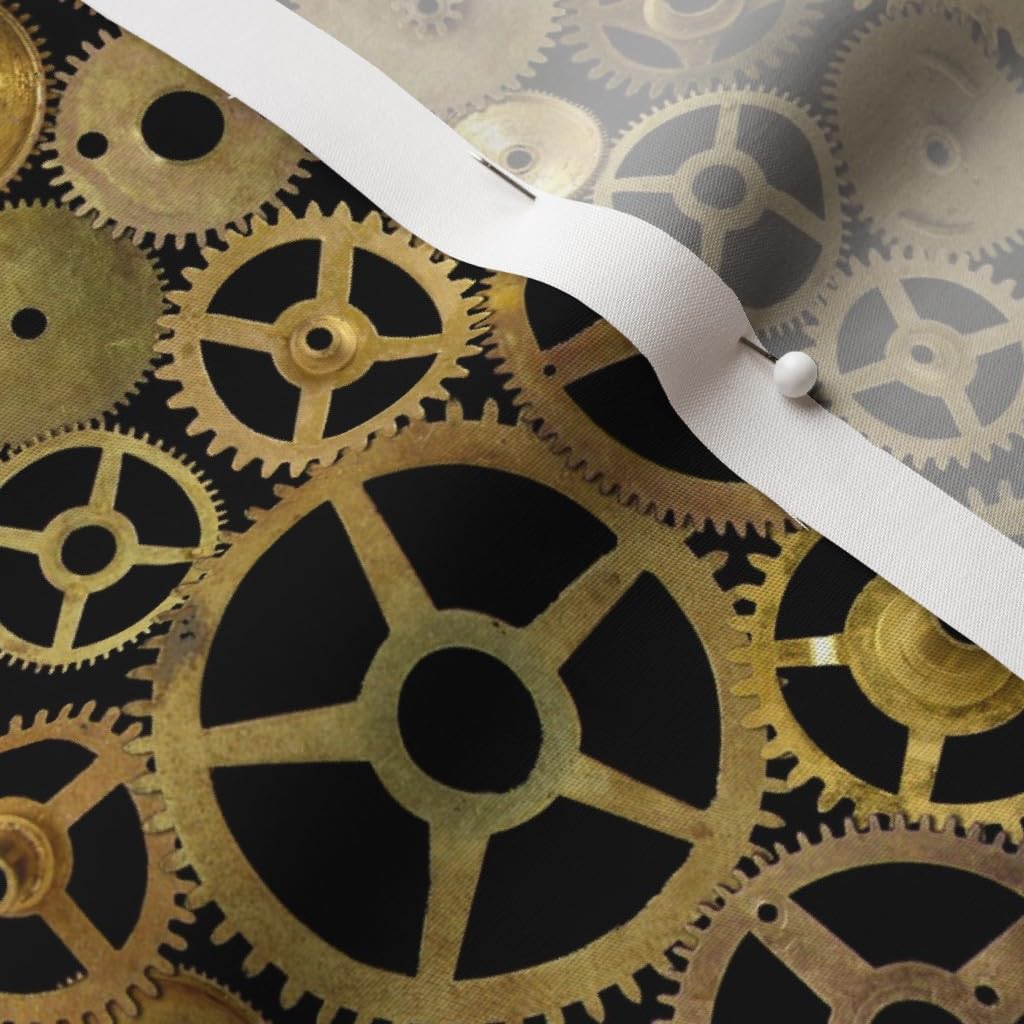Spoonflower Fabric - Steampunk Gears Black Steam Punk Brass Printed on Cotton Poplin Fabric by The Yard - Sewing Shirting Quilting Dresses Apparel Crafts