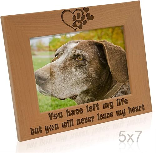 Miniatura 3 de KATE POSH Marco de fotos grabado de madera natural You Have Left My Life, but You Will Never Leave My Heart, huellas de patas en mi corazón, regalos