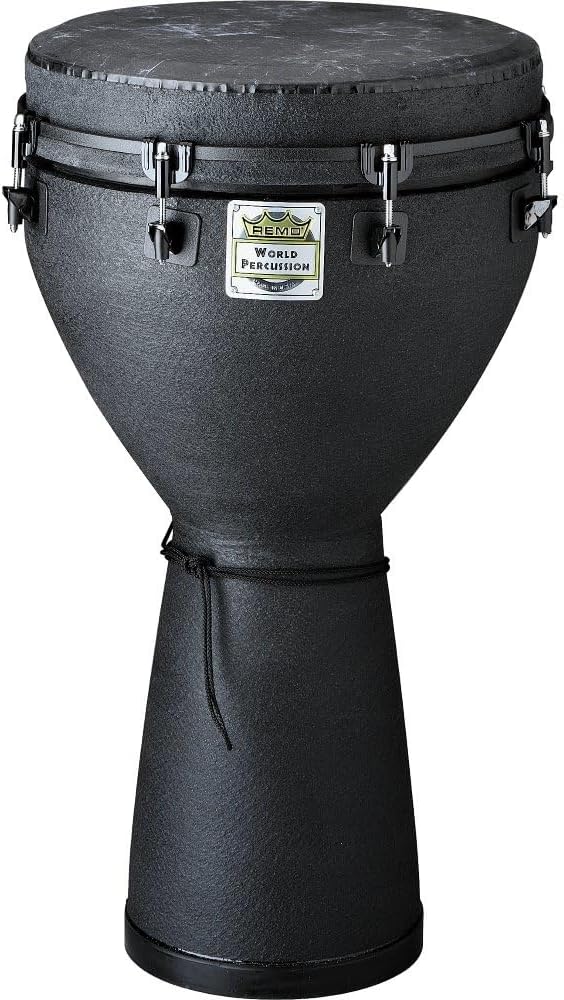 REMO Djembe, MONDO™, Key-Tuned, 12" x 24", SKYNDEEP® FIBERSKYN®, Black, Contour Tuning Brackets, Black Earth Finish