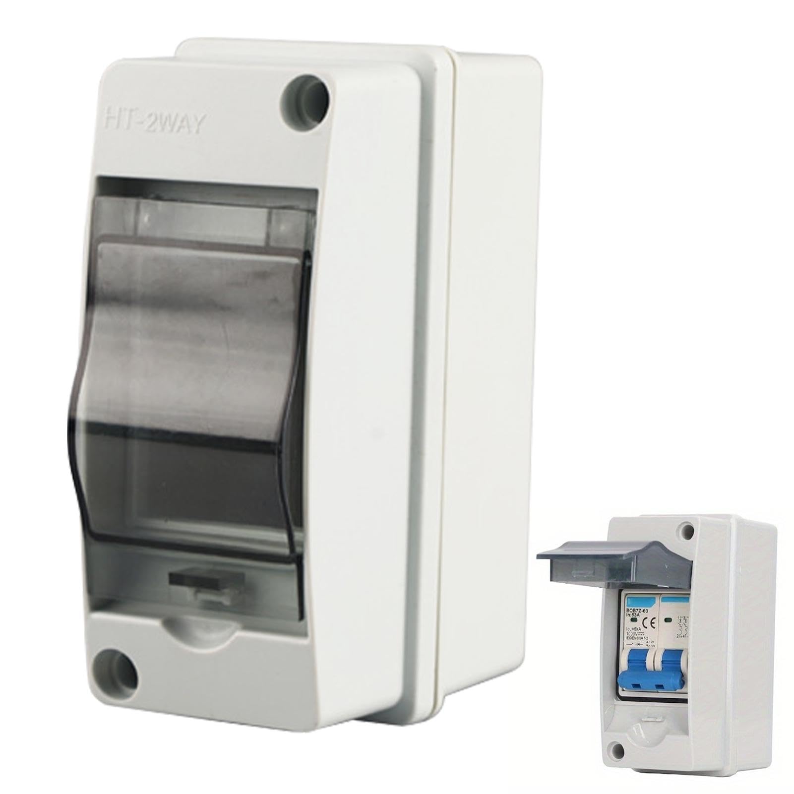 Din Rail Enclosure 2-Way Power Distribution Protection Box Lock Electrical Panel Box Cover Junction Box Outdoor Distribution Junction Box for Indoor Outdoor Wall (White)