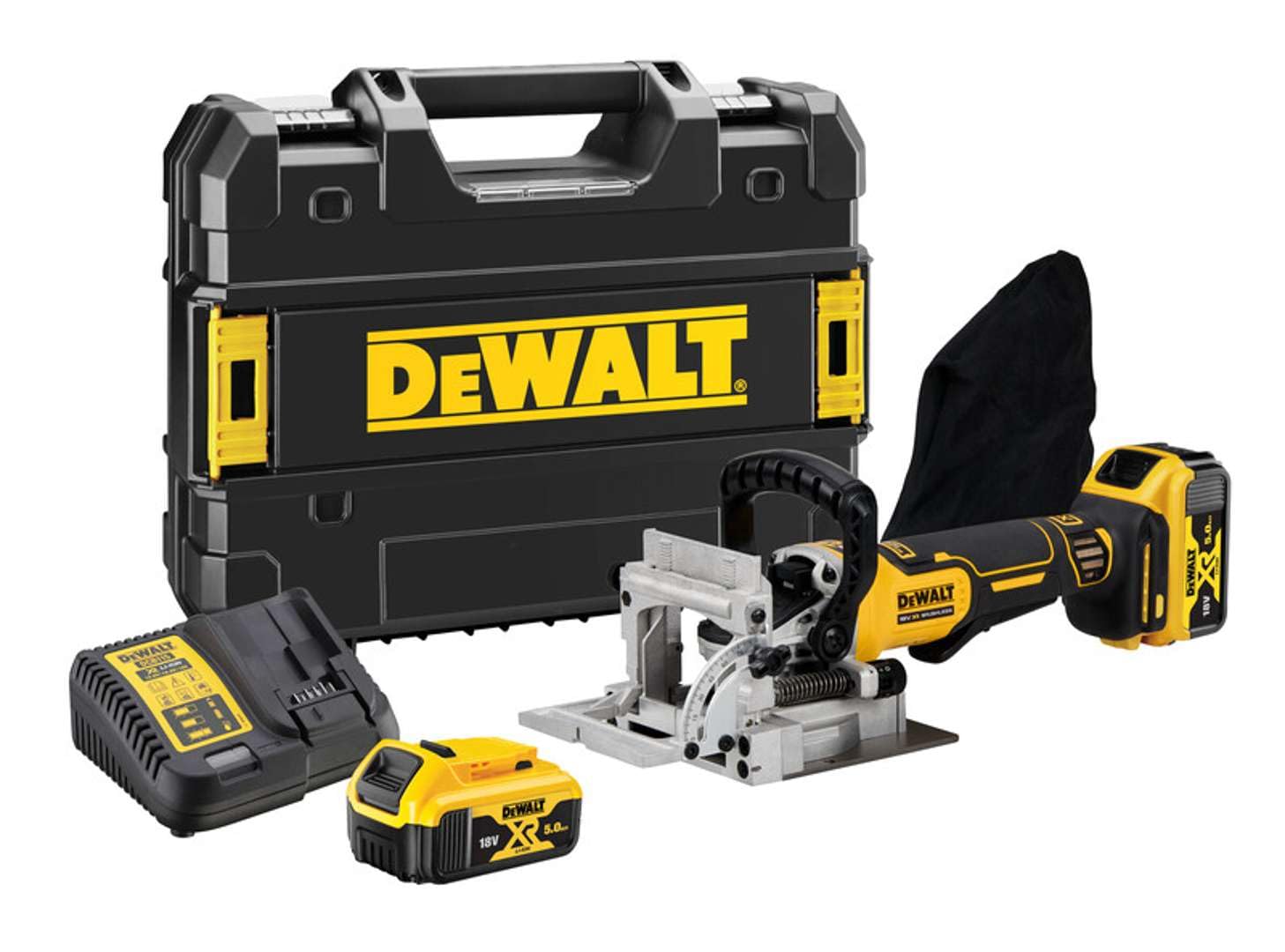 DEWALT - Frezarka lamelowa 18V XR bezszczotkowa + 2 baterie 5Ah + ładowarka + pudełko T-STAK - DeWalt - DCW682P2-QW