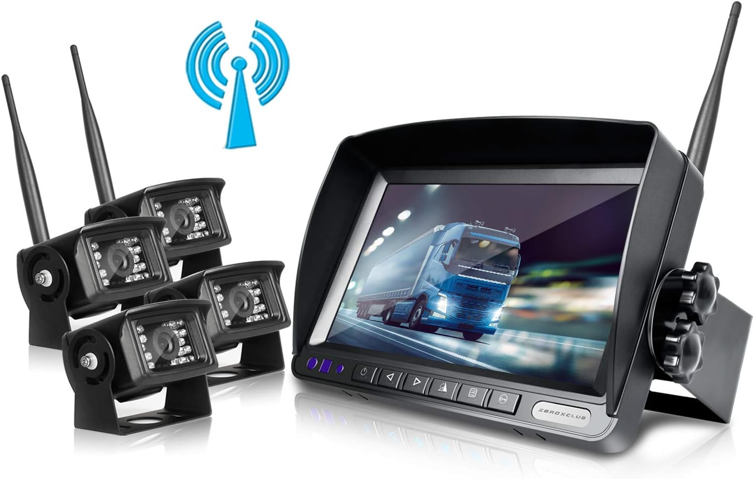 ZEROXCLUB Digital Wireless Backup Camera System Kit No Interference IP69 Waterproof Wireless Rearview Camera 7’’Wireless Reversing Monitor for Truck/Semi-Trailer/RV/Box Truck (WX04)