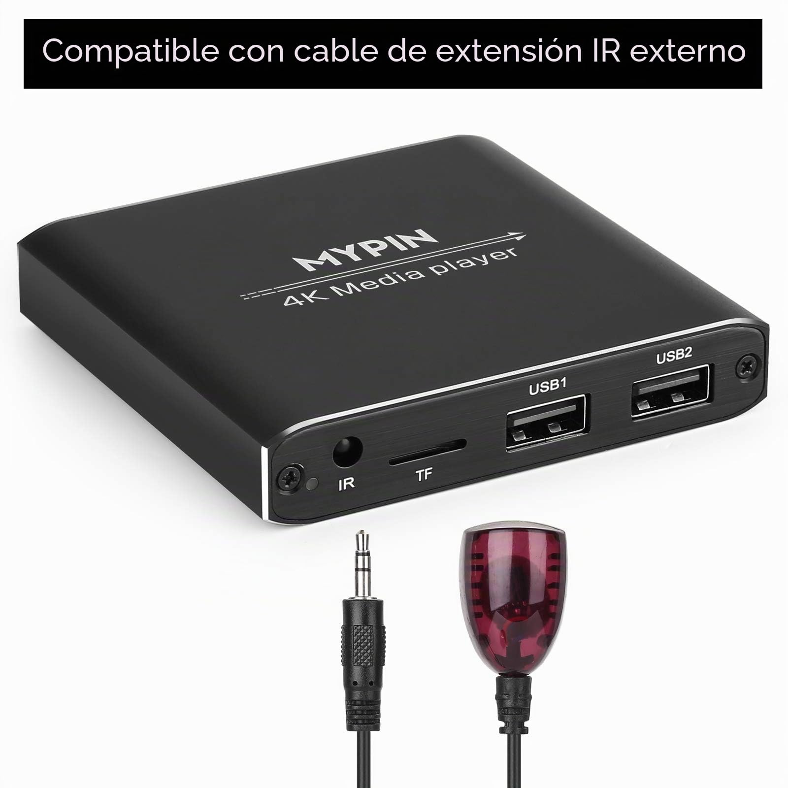 Reproductor Multimedia 4K, MYPIN Media Player con Control Remoto para Disco Duro de 8TB/Unidad USB/Tarjeta TF/H.265 MP4 PPT MKV AVI Admite Salida HDMI/AV/Coaxial-HDMI hasta Sonido Envolvente 7.1